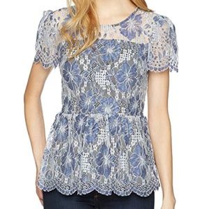Kensie Chambray Lace Top